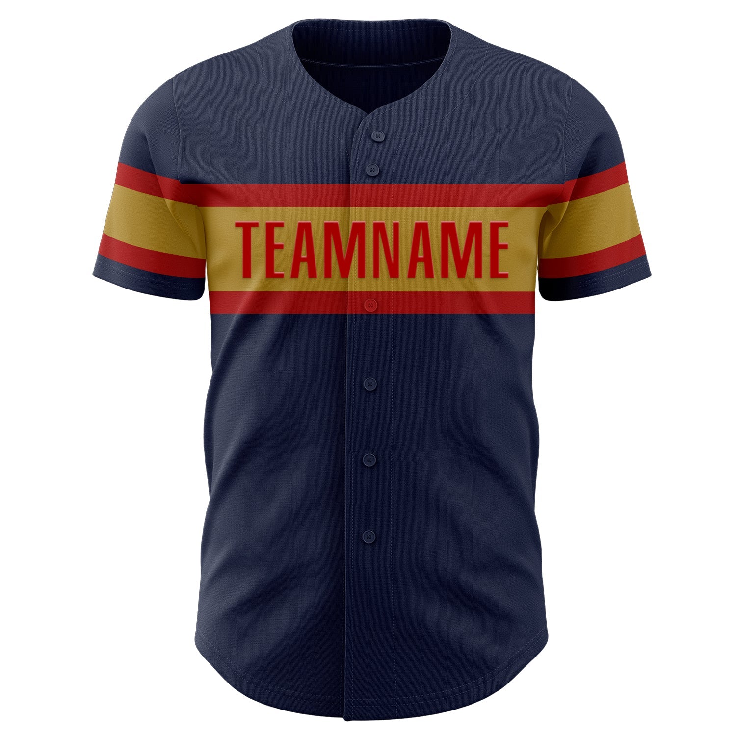 Custom Navy Old Gold-Red Authentic Baseball Jersey view 2