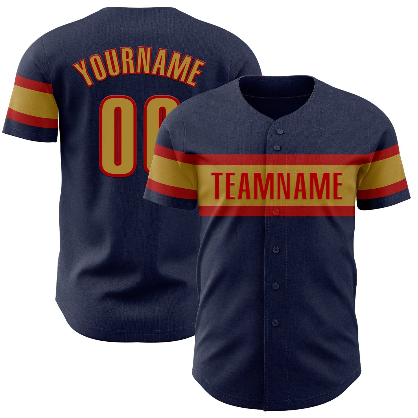 Custom Navy Old Gold-Red Authentic Baseball Jersey - Main View