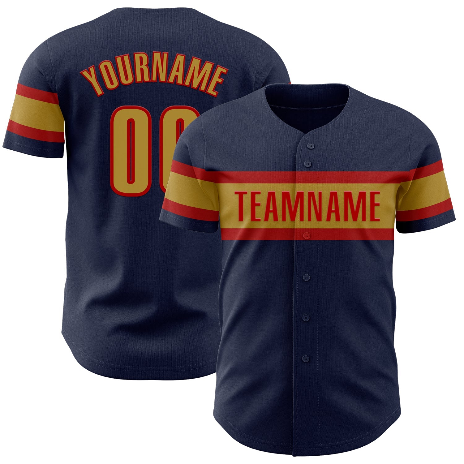 Custom Navy Old Gold-Red Authentic Baseball Jersey - Main View