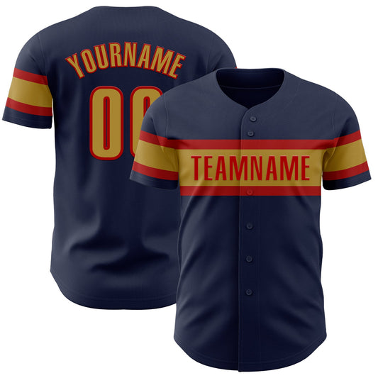Custom Navy Old Gold-Red Authentic Baseball Jersey - Main View