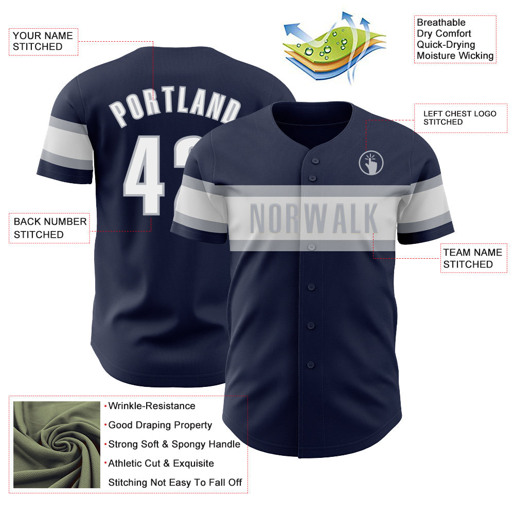 Custom Navy White-Gray Authentic Baseball Jersey view 3