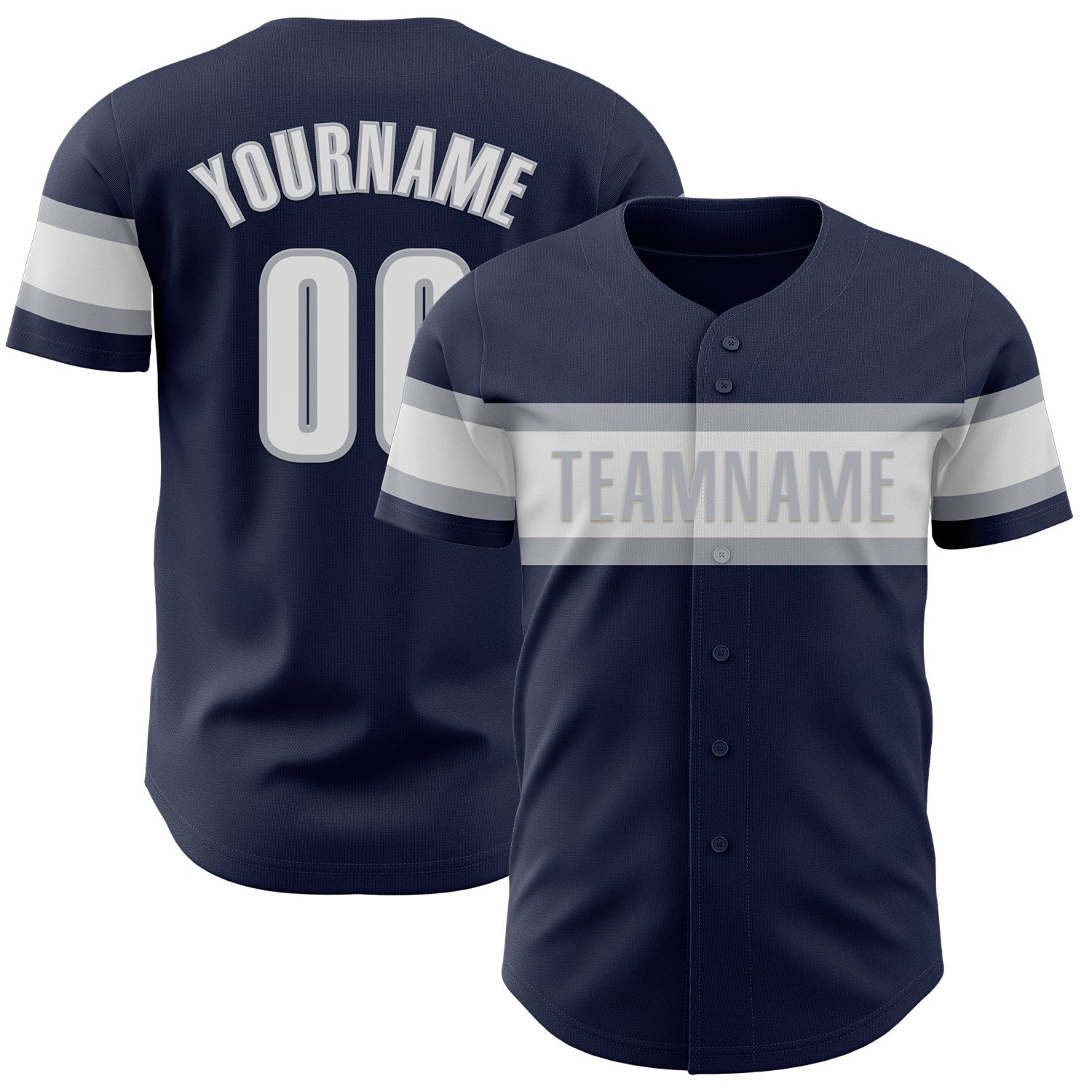 Custom Navy White-Gray Authentic Baseball Jersey - Main View