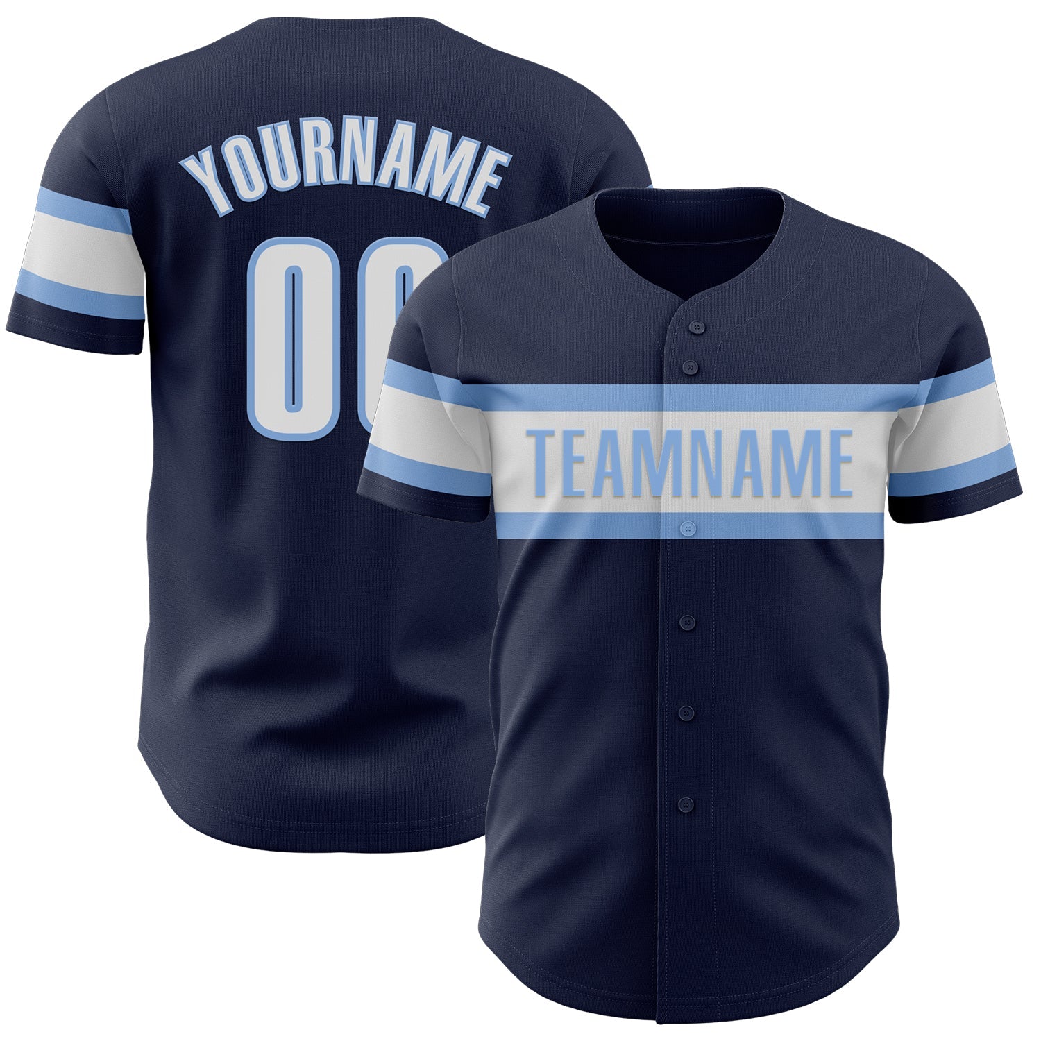 Custom Navy White-Light Blue Authentic Baseball Jersey - Main View
