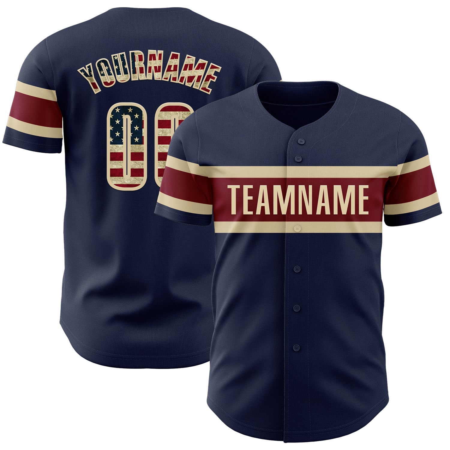 Custom Navy Vintage USA Flag Cream-Crimson Authentic Baseball Jersey - Main View
