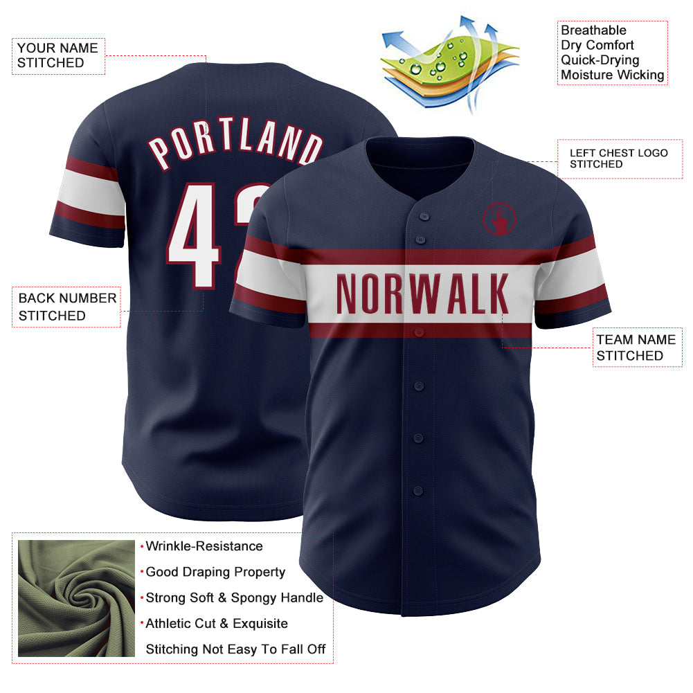 Custom Navy White-Crimson Authentic Baseball Jersey view 3