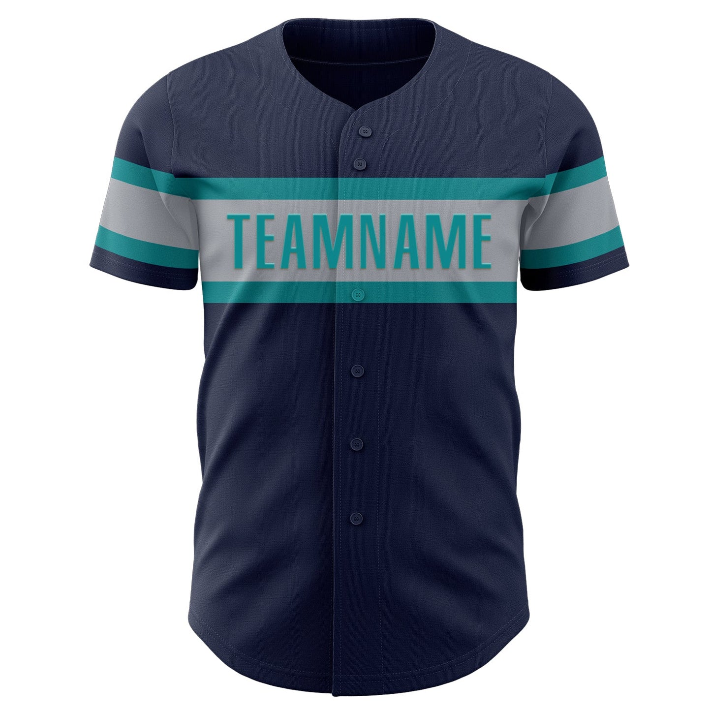 Custom Navy Gray-Teal Authentic Baseball Jersey view 2