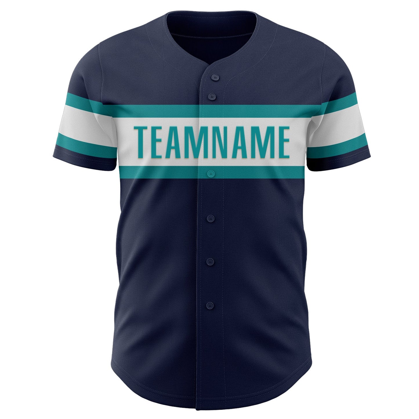 Custom Navy White-Teal Authentic Baseball Jersey view 2