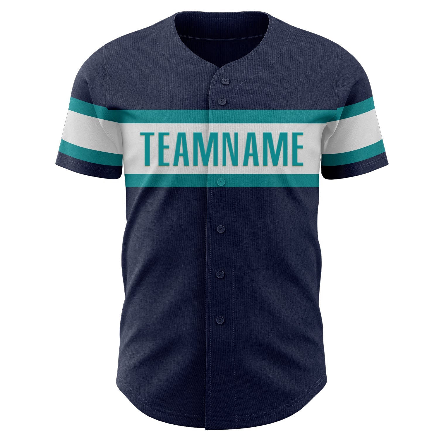 Custom Navy White-Teal Authentic Baseball Jersey view 2