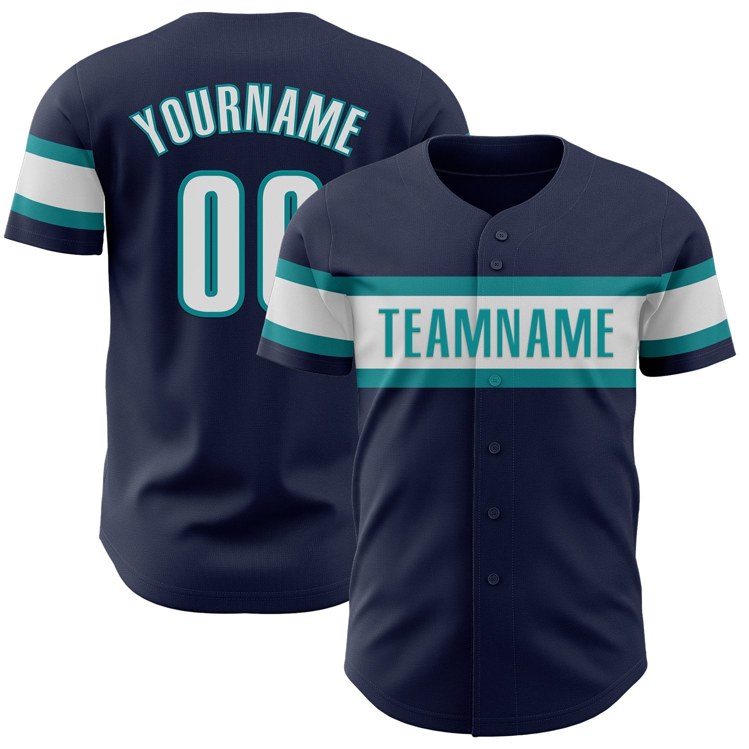 Custom Navy White-Teal Authentic Baseball Jersey - Main View