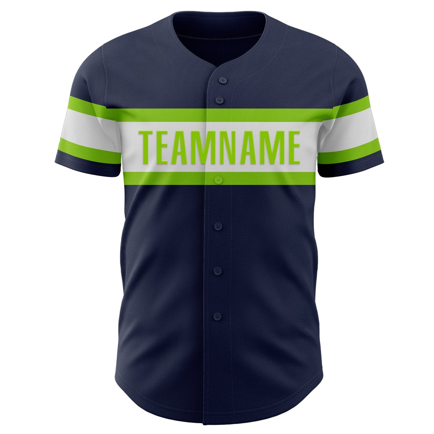 Custom Navy White-Neon Green Authentic Baseball Jersey view 2