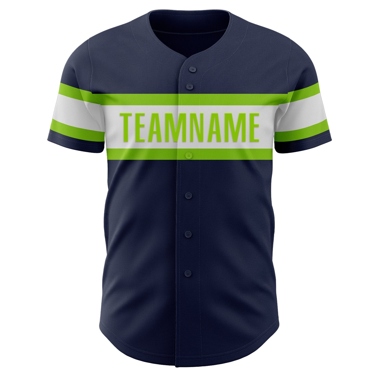 Custom Navy White-Neon Green Authentic Baseball Jersey view 2