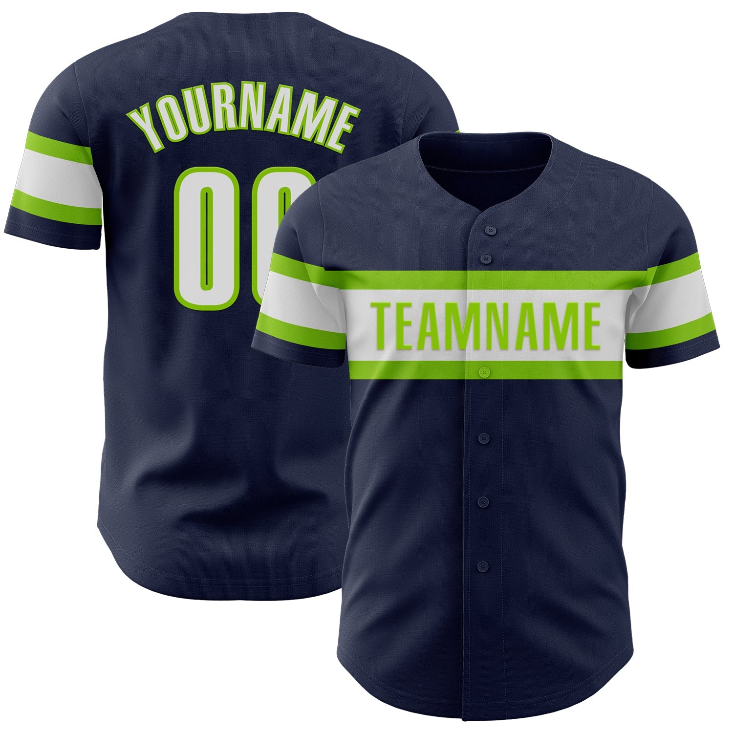 Custom Navy White-Neon Green Authentic Baseball Jersey - Main View