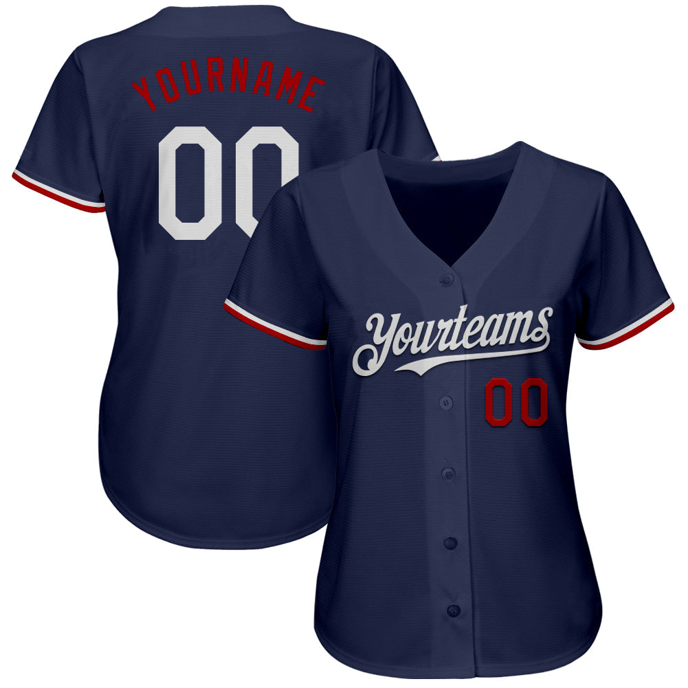 Custom Navy White-Red Authentic Baseball Jersey view 2
