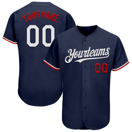 Custom Navy White-Red Authentic Baseball Jersey - Main View