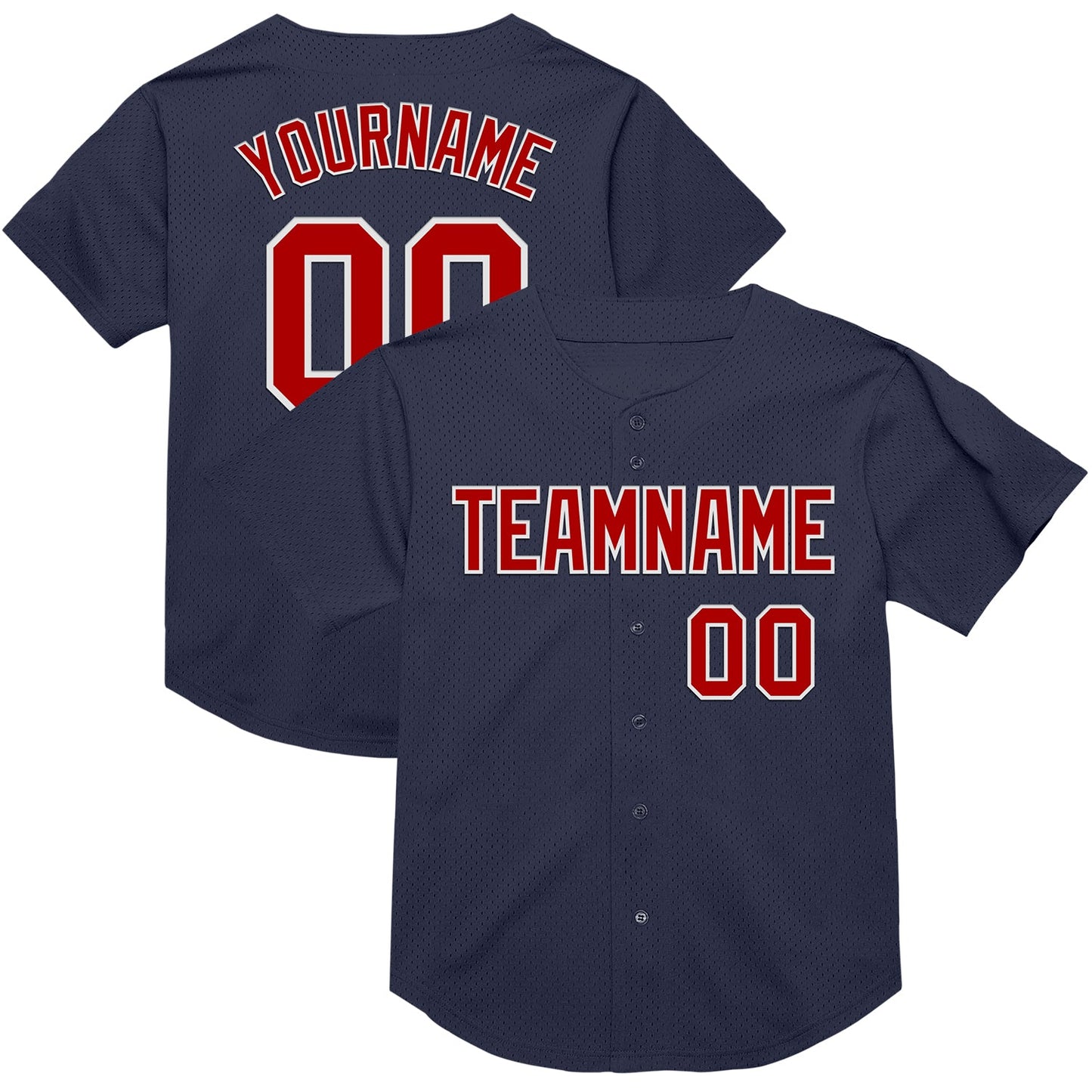 Custom Navy Red-White Mesh Authentic Throwback Baseball Jersey - Main View