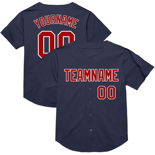 Custom Navy Red-White Mesh Authentic Throwback Baseball Jersey - Main View