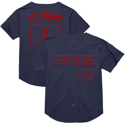 Custom Navy Red Mesh Authentic Throwback Baseball Jersey - Main View