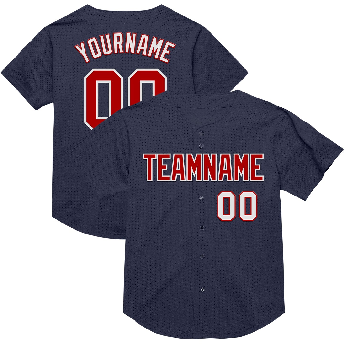 Custom Navy Red-White Mesh Authentic Throwback Baseball Jersey - Main View