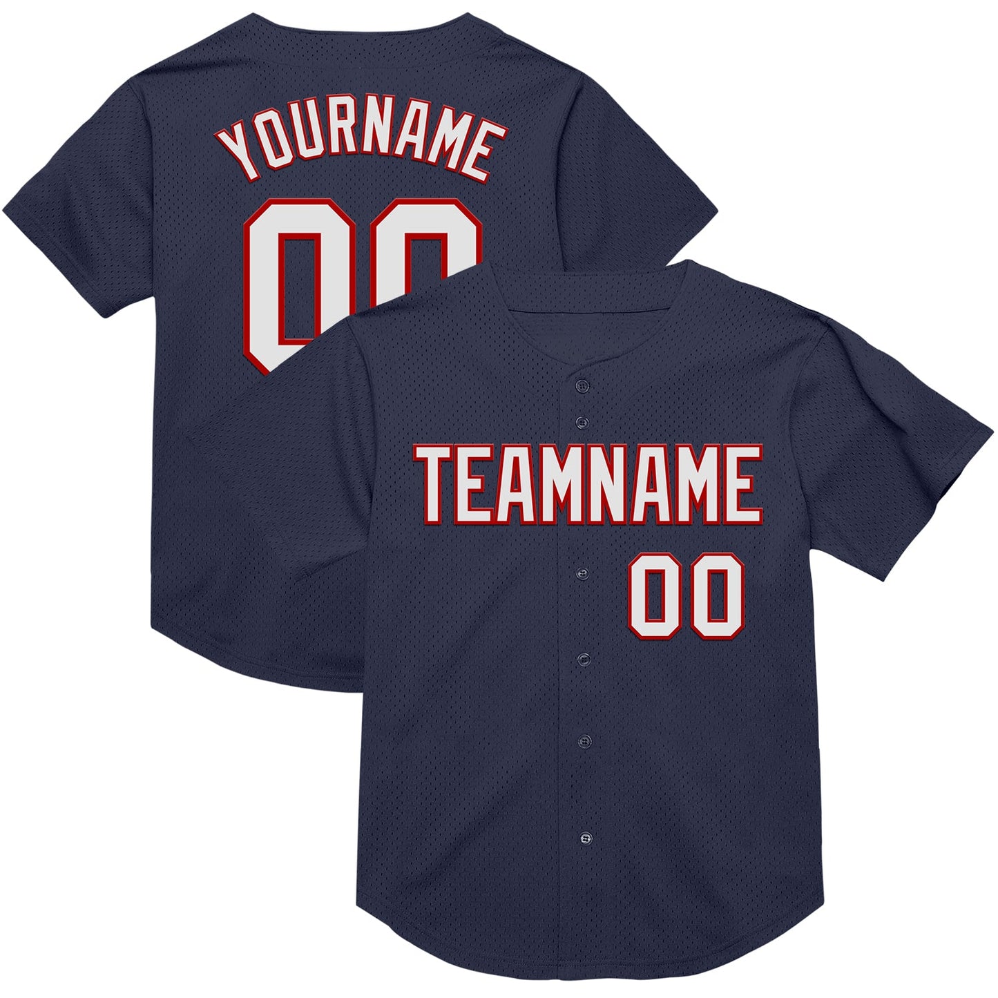 Custom Navy White-Red Mesh Authentic Throwback Baseball Jersey - Main View