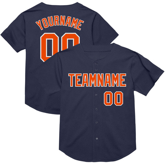 Custom Navy Orange-White Mesh Authentic Throwback Baseball Jersey - Main View