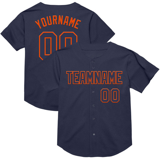 Custom Navy Orange Mesh Authentic Throwback Baseball Jersey - Main View