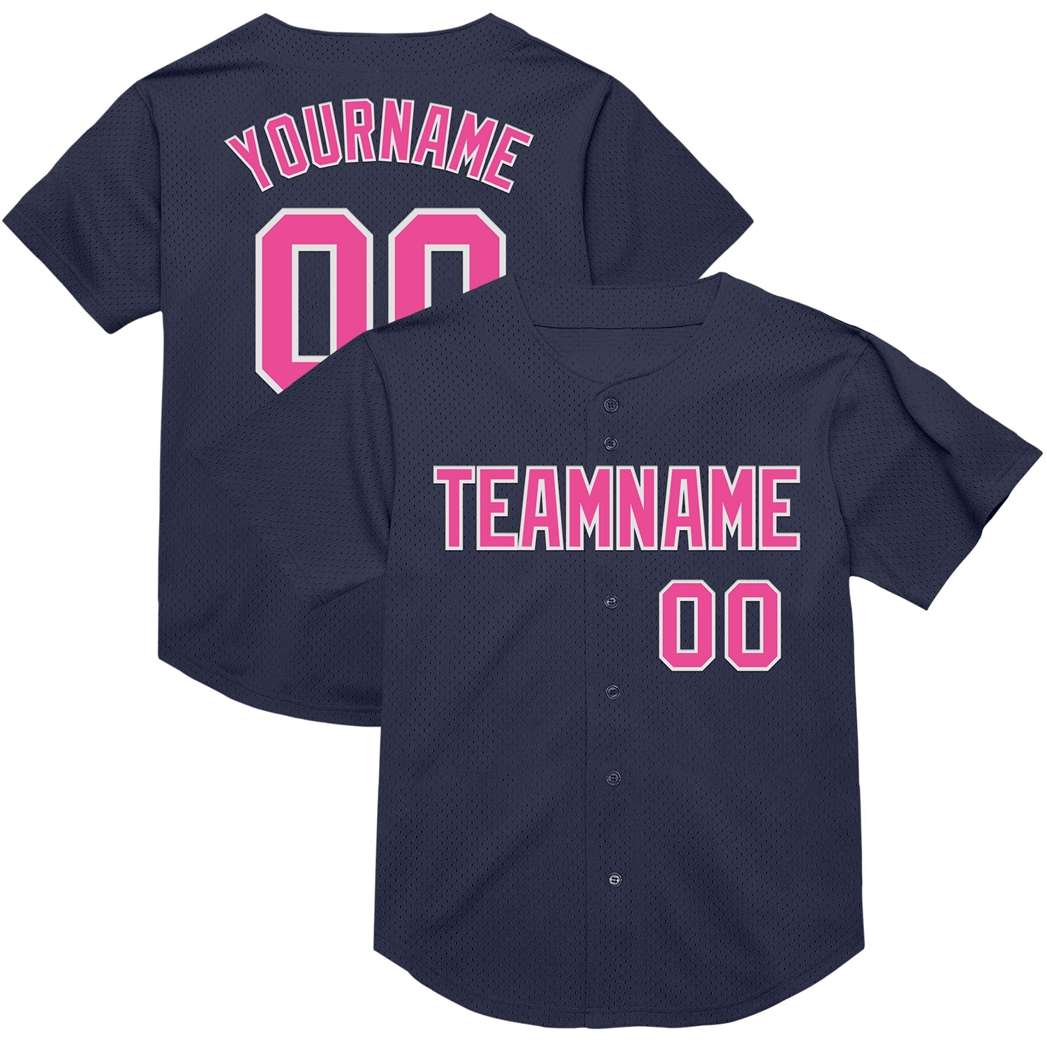Custom Navy Pink-White Mesh Authentic Throwback Baseball Jersey - Main View