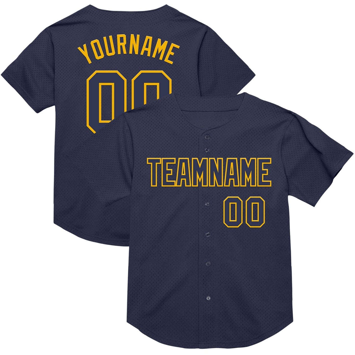 Custom Navy Gold Mesh Authentic Throwback Baseball Jersey - Main View