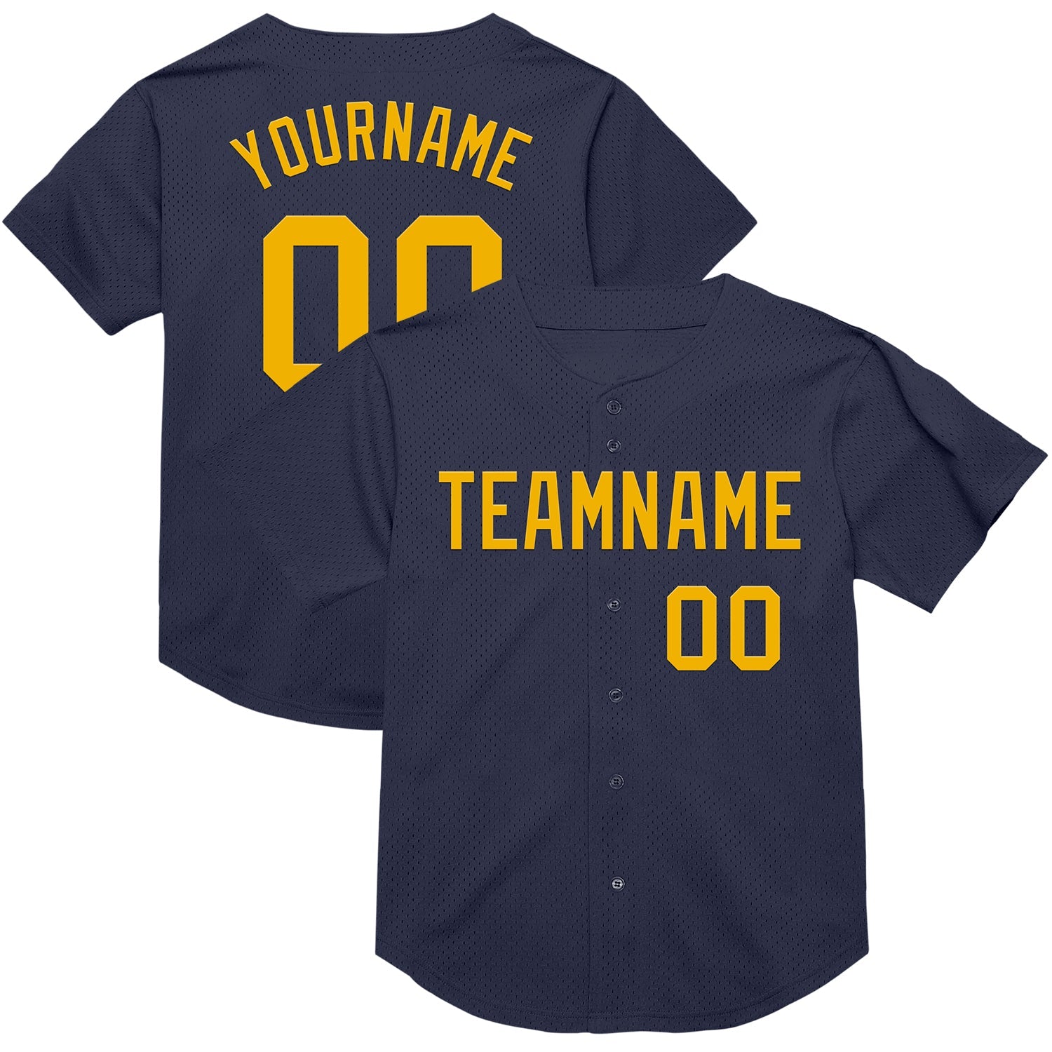 Custom Navy Gold Mesh Authentic Throwback Baseball Jersey - Main View