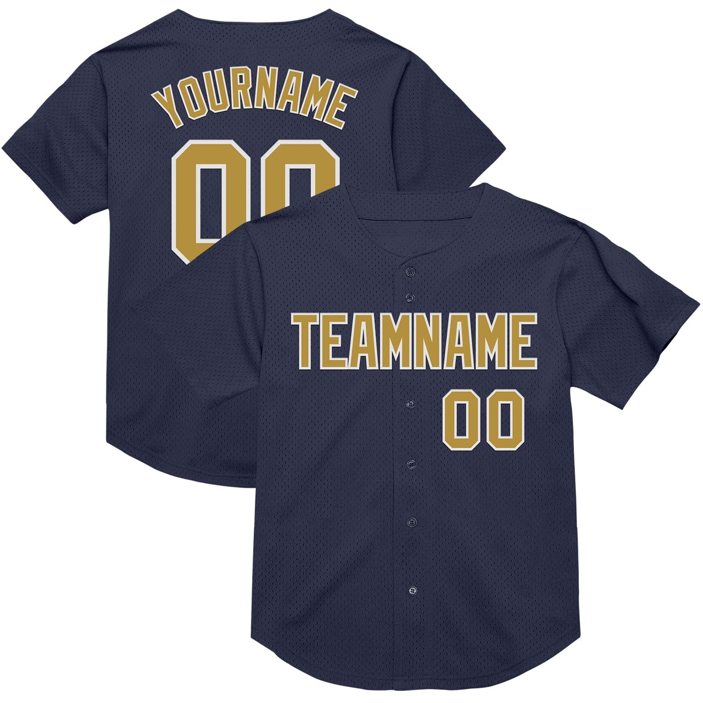 Custom Navy Old Gold-White Mesh Authentic Throwback Baseball Jersey - Main View