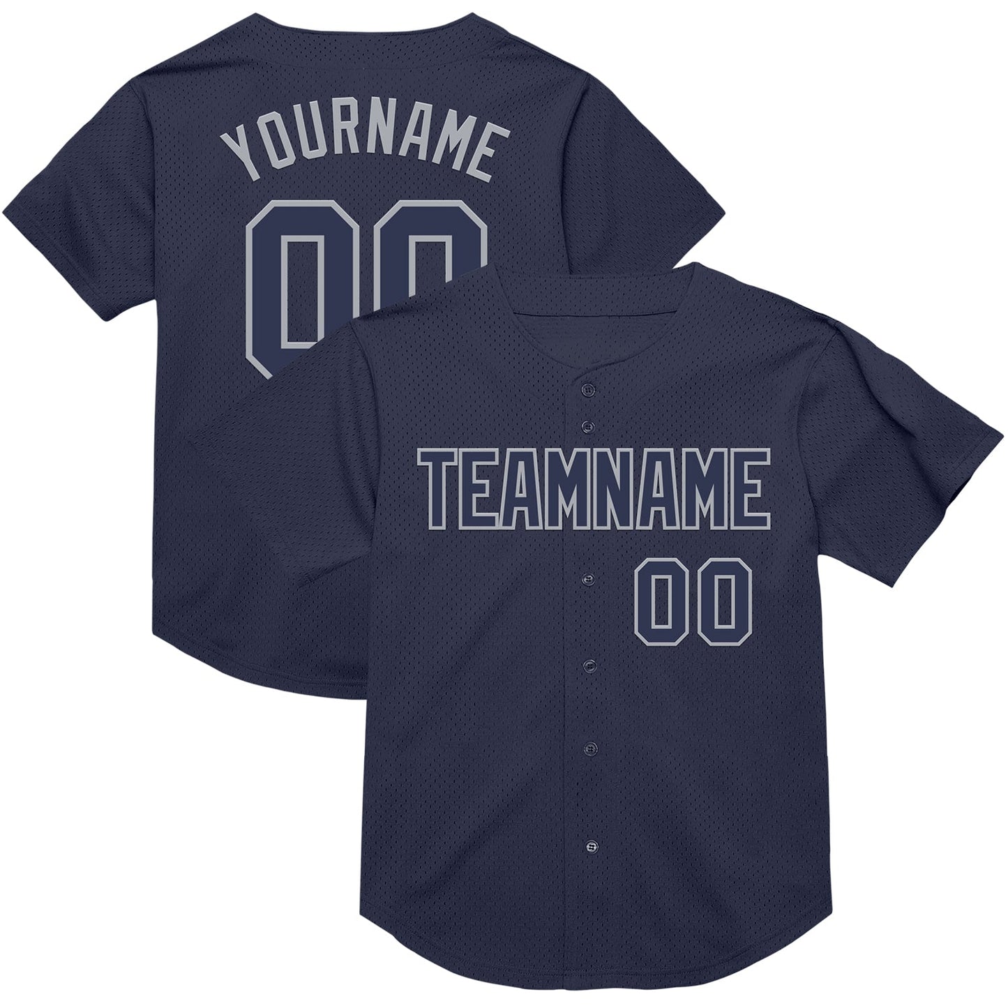 Custom Navy Gray Mesh Authentic Throwback Baseball Jersey - Main View