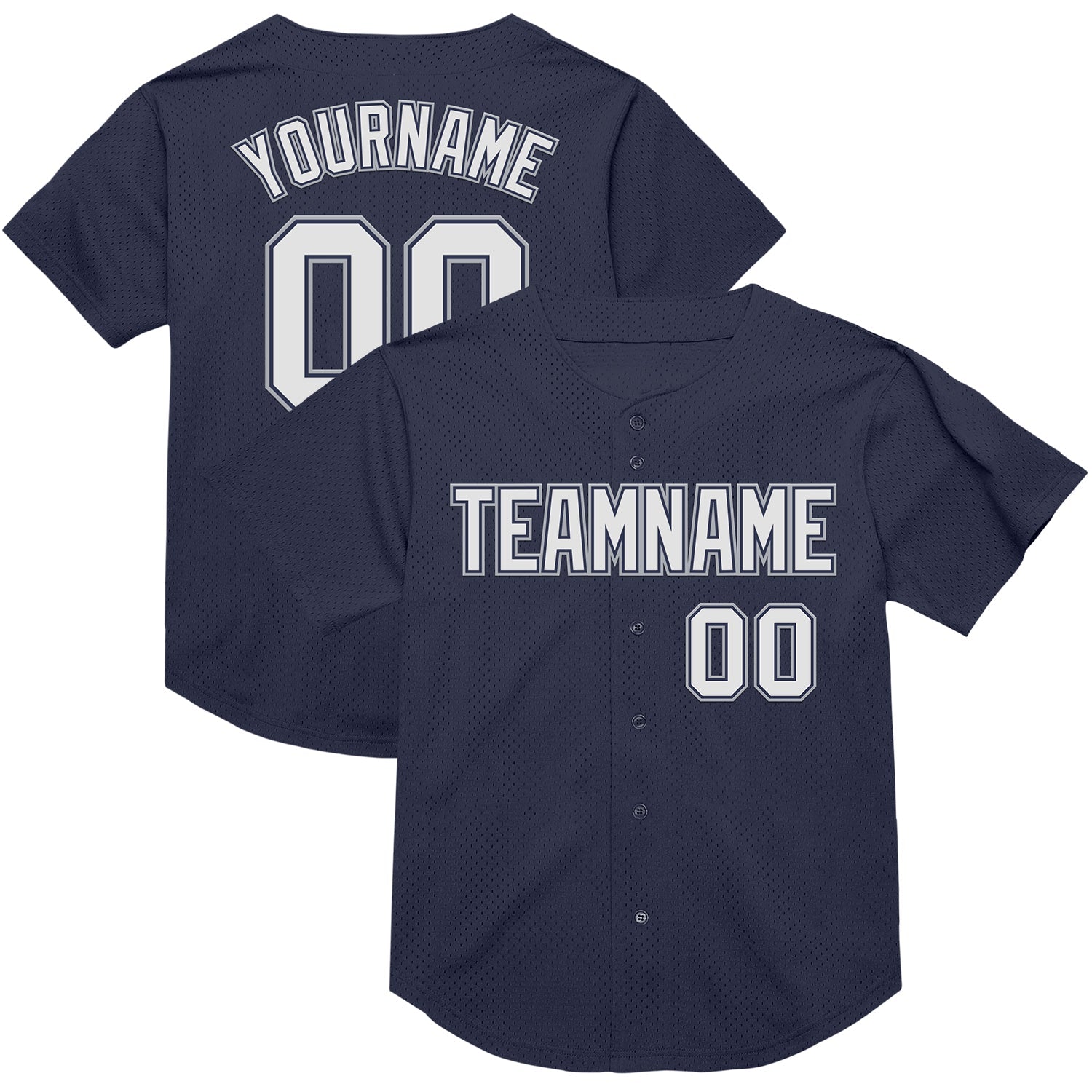 Custom Navy White-Gray Mesh Authentic Throwback Baseball Jersey - Main View