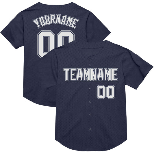 Custom Navy White-Gray Mesh Authentic Throwback Baseball Jersey - Main View