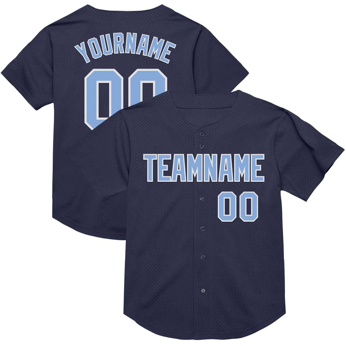 Custom Navy Light Blue-White Mesh Authentic Throwback Baseball Jersey - Main View