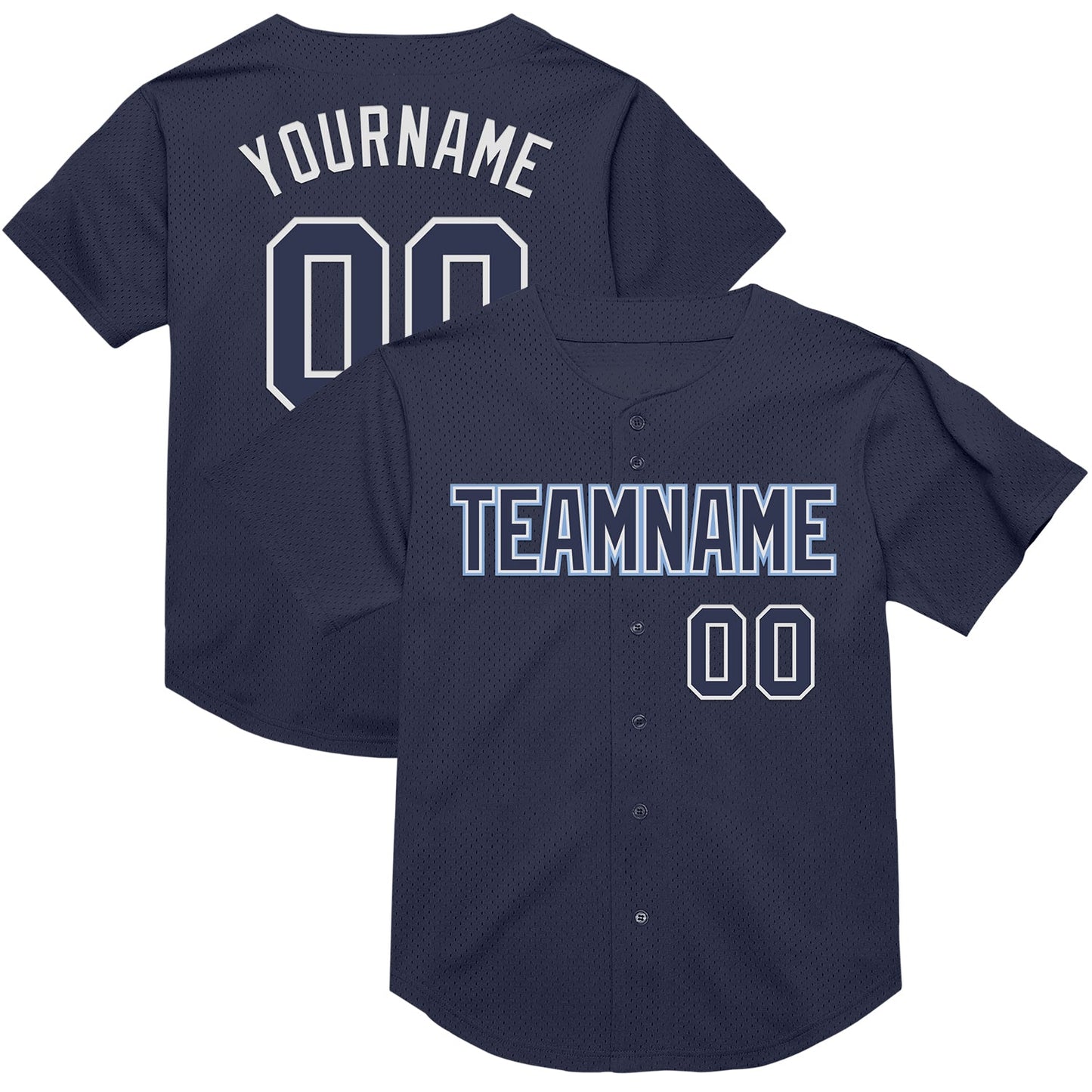 Custom Navy White-Light Blue Mesh Authentic Throwback Baseball Jersey - Main View