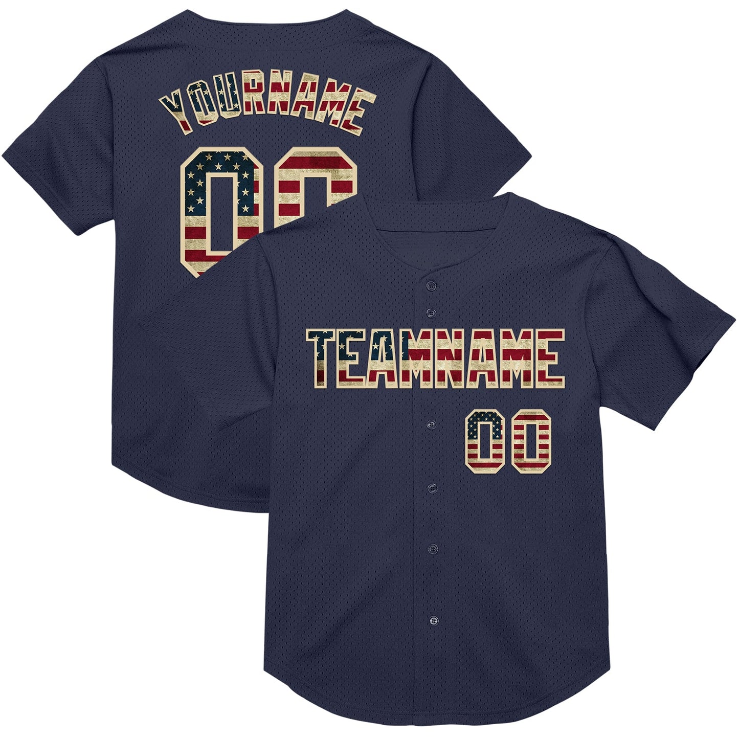 Custom Navy Vintage USA Flag-Cream Mesh Authentic Throwback Baseball Jersey - Main View