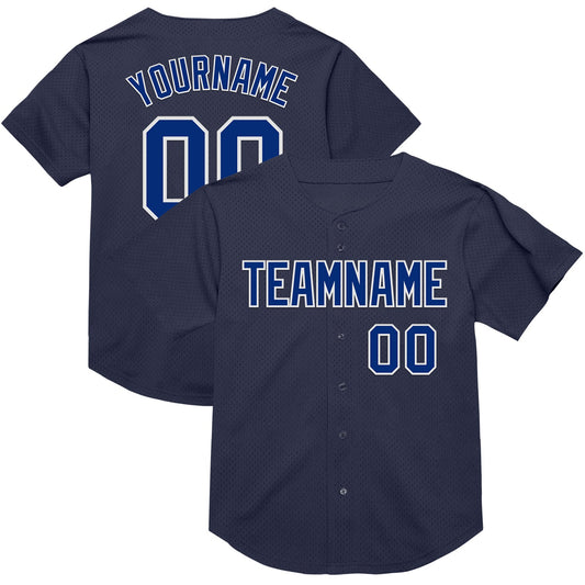 Custom Navy Royal-White Mesh Authentic Throwback Baseball Jersey - Main View
