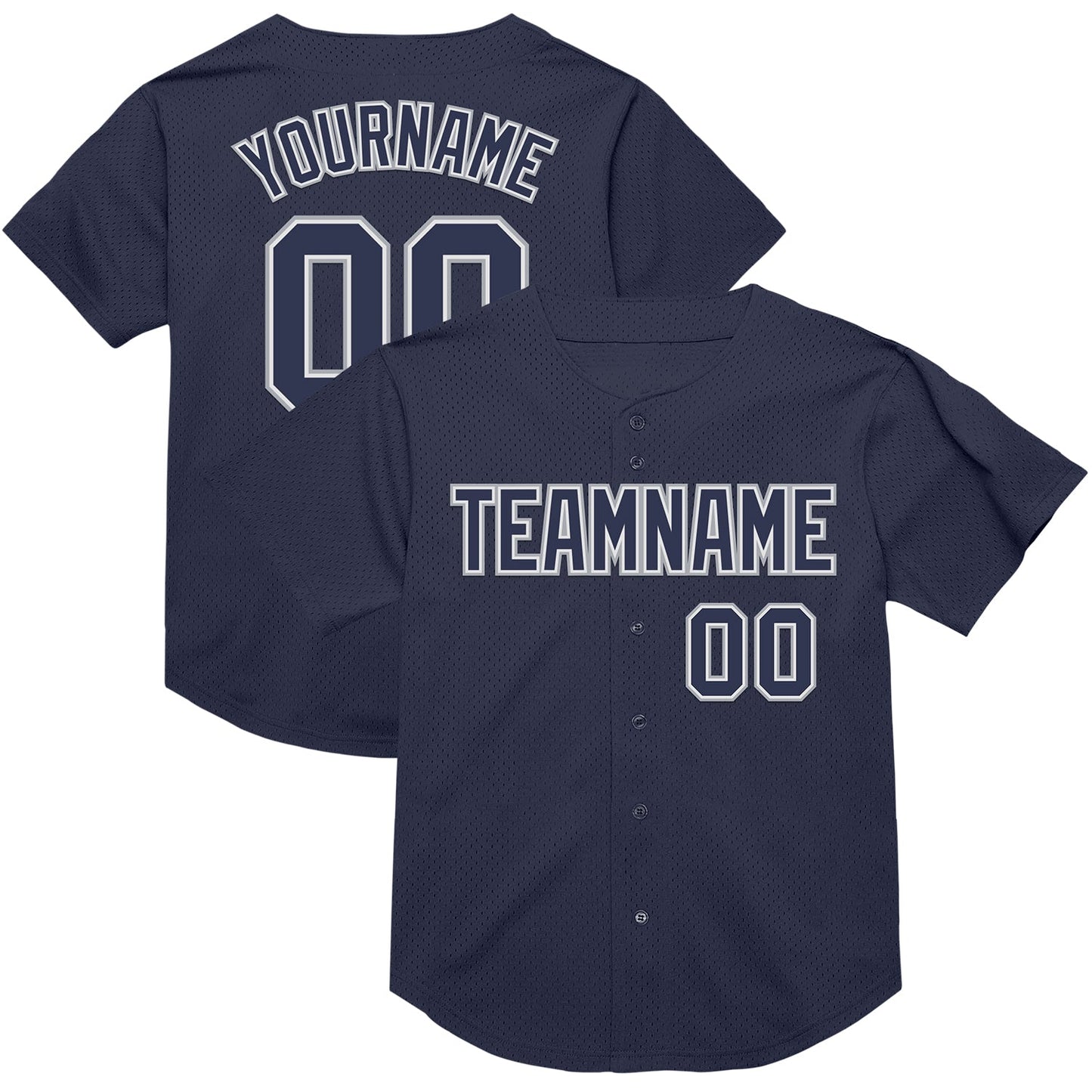 Custom Navy White-Gray Mesh Authentic Throwback Baseball Jersey - Main View