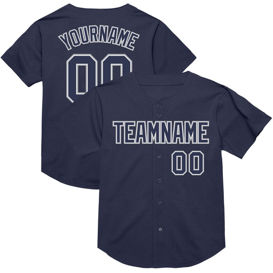 Custom Navy White-Gray Mesh Authentic Throwback Baseball Jersey - Main View