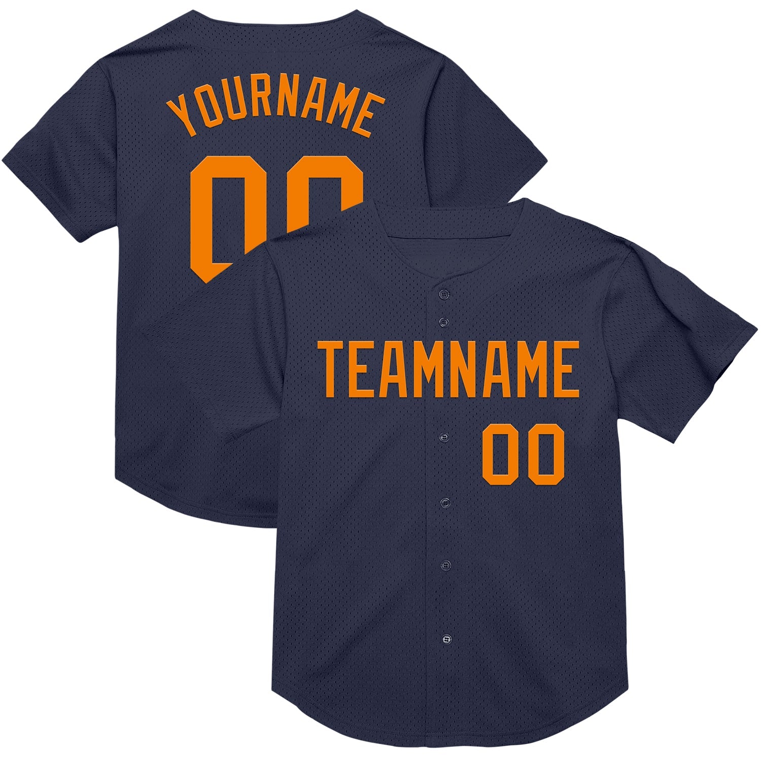 Custom Navy Bay Orange Mesh Authentic Throwback Baseball Jersey - Main View