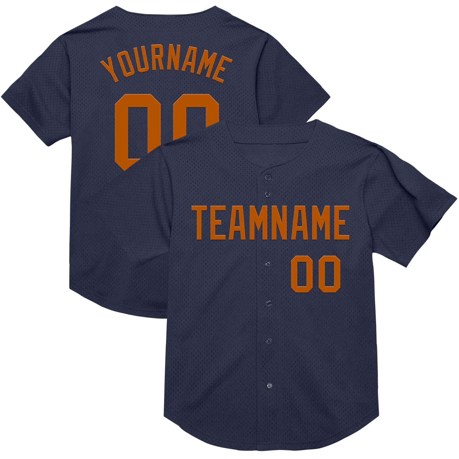 Custom Navy Texas Orange Mesh Authentic Throwback Baseball Jersey - Main View
