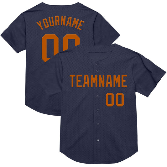 Custom Navy Texas Orange Mesh Authentic Throwback Baseball Jersey - Main View