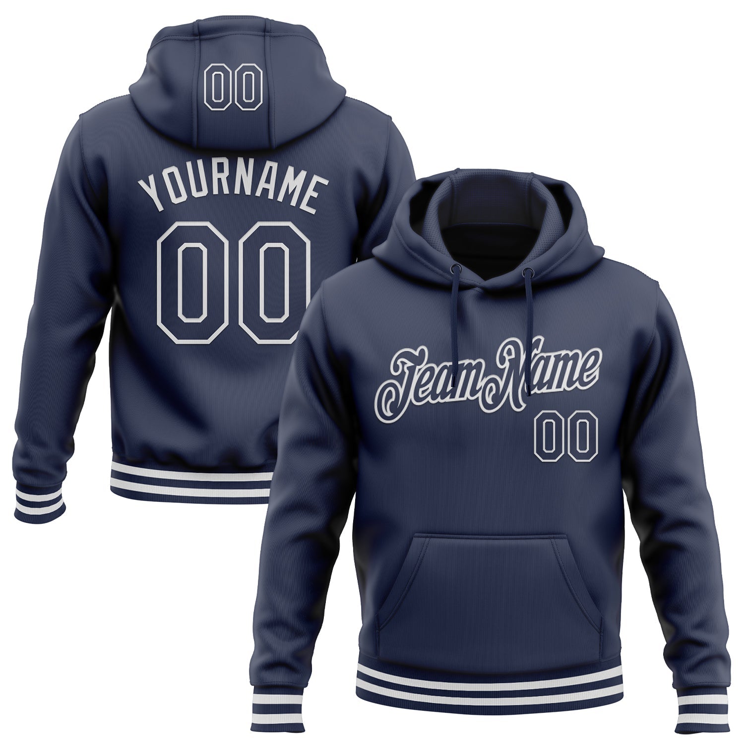 Custom Stitched Navy White Sports Pullover Sweatshirt Hoodie - Main View