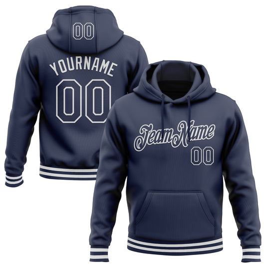 Custom Stitched Navy White Sports Pullover Sweatshirt Hoodie - Main View
