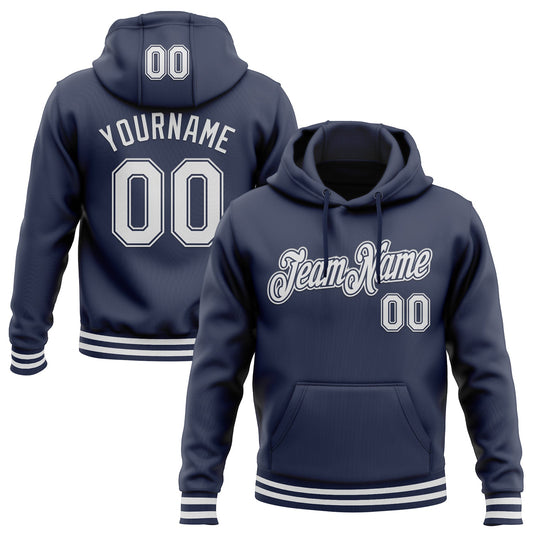 Custom Stitched Navy White Sports Pullover Sweatshirt Hoodie - Main View
