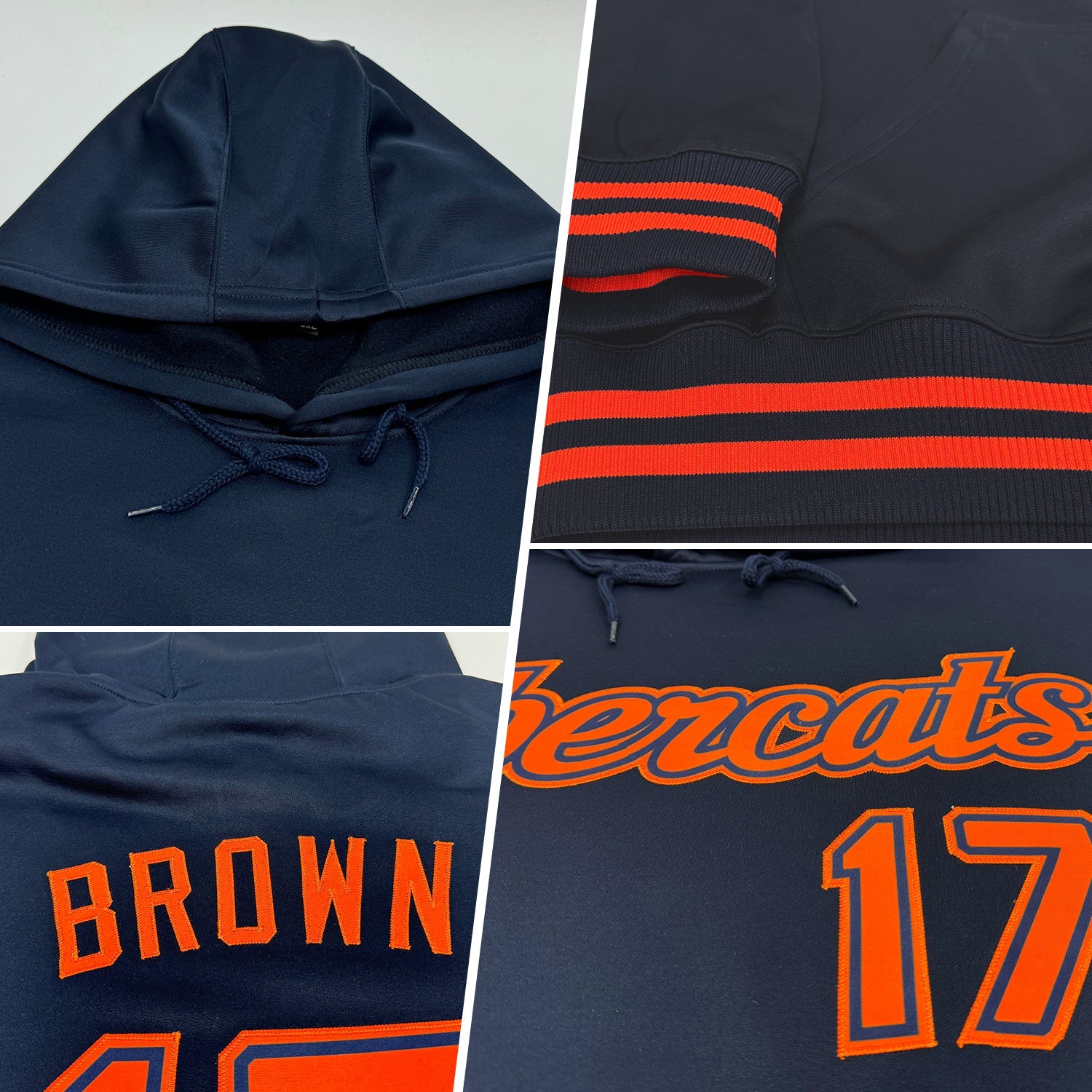 Custom Stitched Navy Orange Sports Pullover Sweatshirt Hoodie view 2