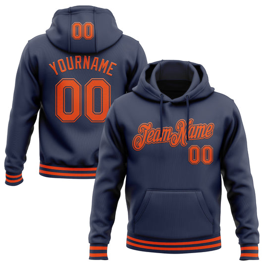 Custom Stitched Navy Orange Sports Pullover Sweatshirt Hoodie - Main View