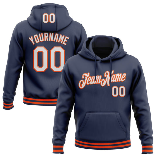 Custom Stitched Navy White-Orange Sports Pullover Sweatshirt Hoodie - Main View