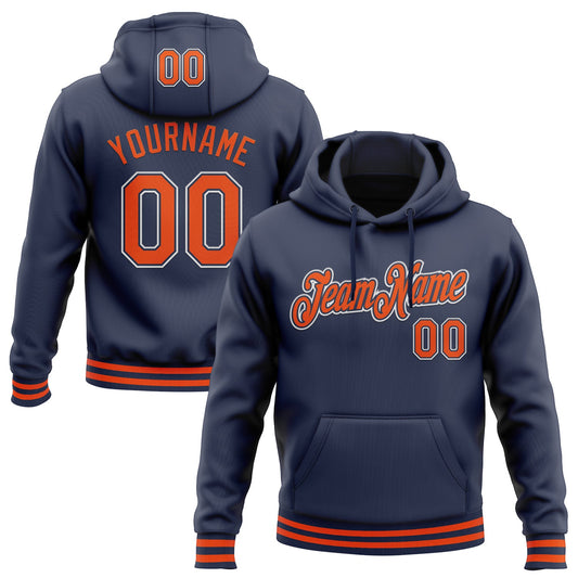Custom Stitched Navy Orange-White Sports Pullover Sweatshirt Hoodie - Main View