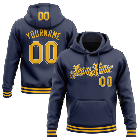 Custom Stitched Navy Gold-White Sports Pullover Sweatshirt Hoodie - Main View