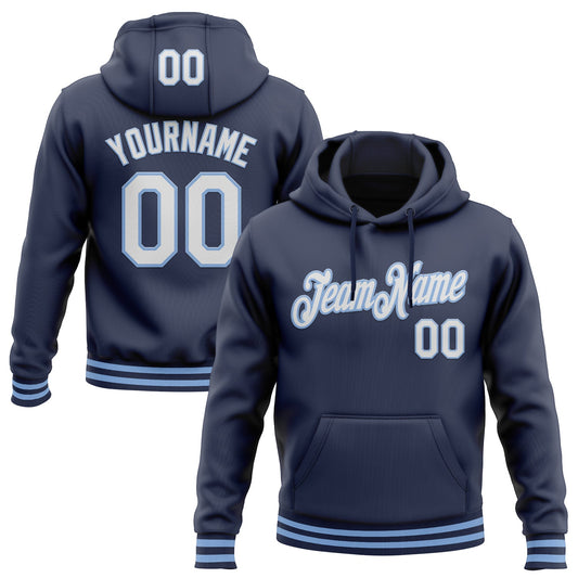 Custom Stitched Navy White-Light Blue Sports Pullover Sweatshirt Hoodie - Main View